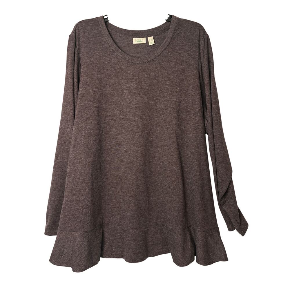 Logo Lounge Ruffle Blouse Womens 3X Purple Comfort Cozy Soft Stretch